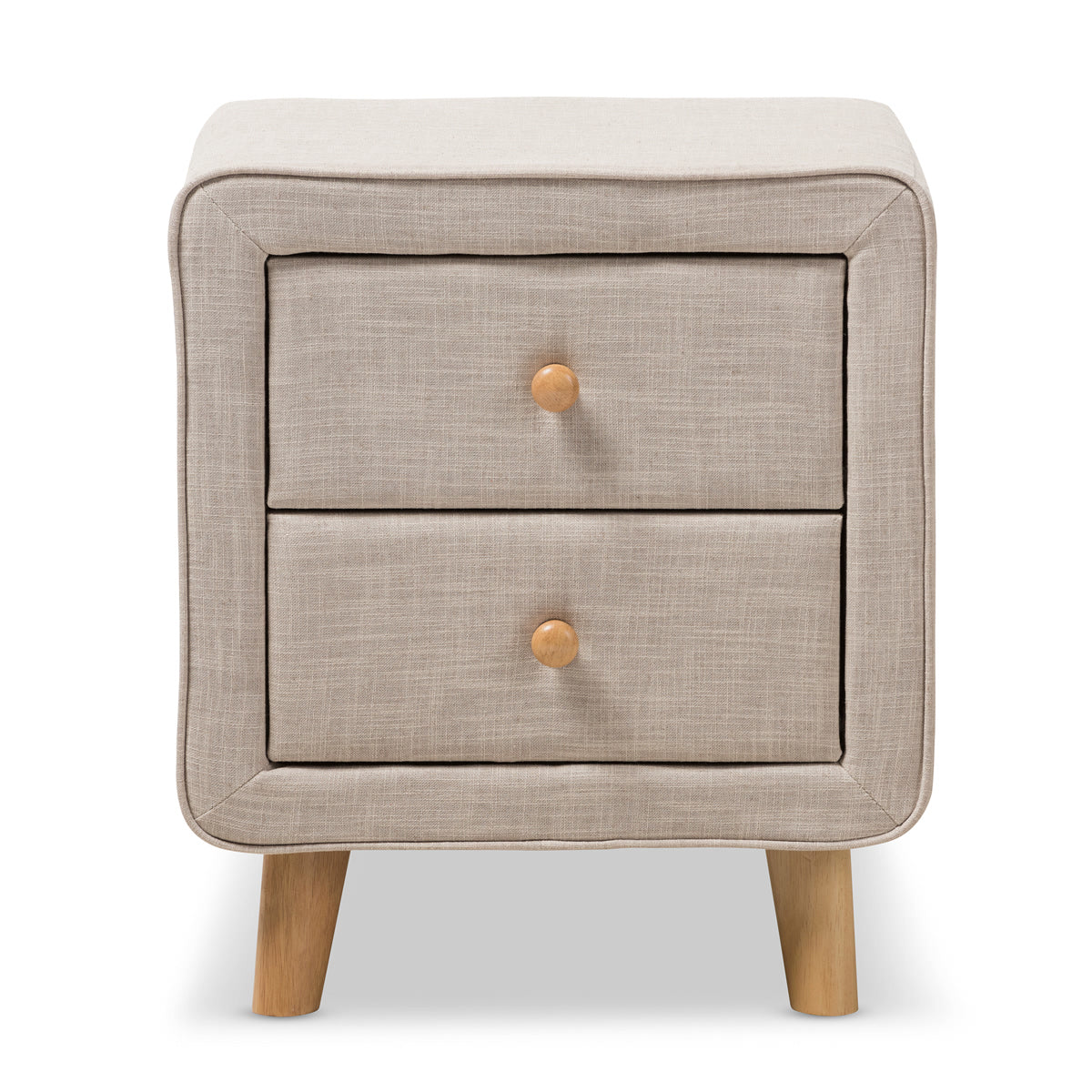 Baxton Studio Jonesy Mid-Century Beige Linen Upholstered 2-Drawer Nightstand Baxton Studio-nightstands-Minimal And Modern - 3