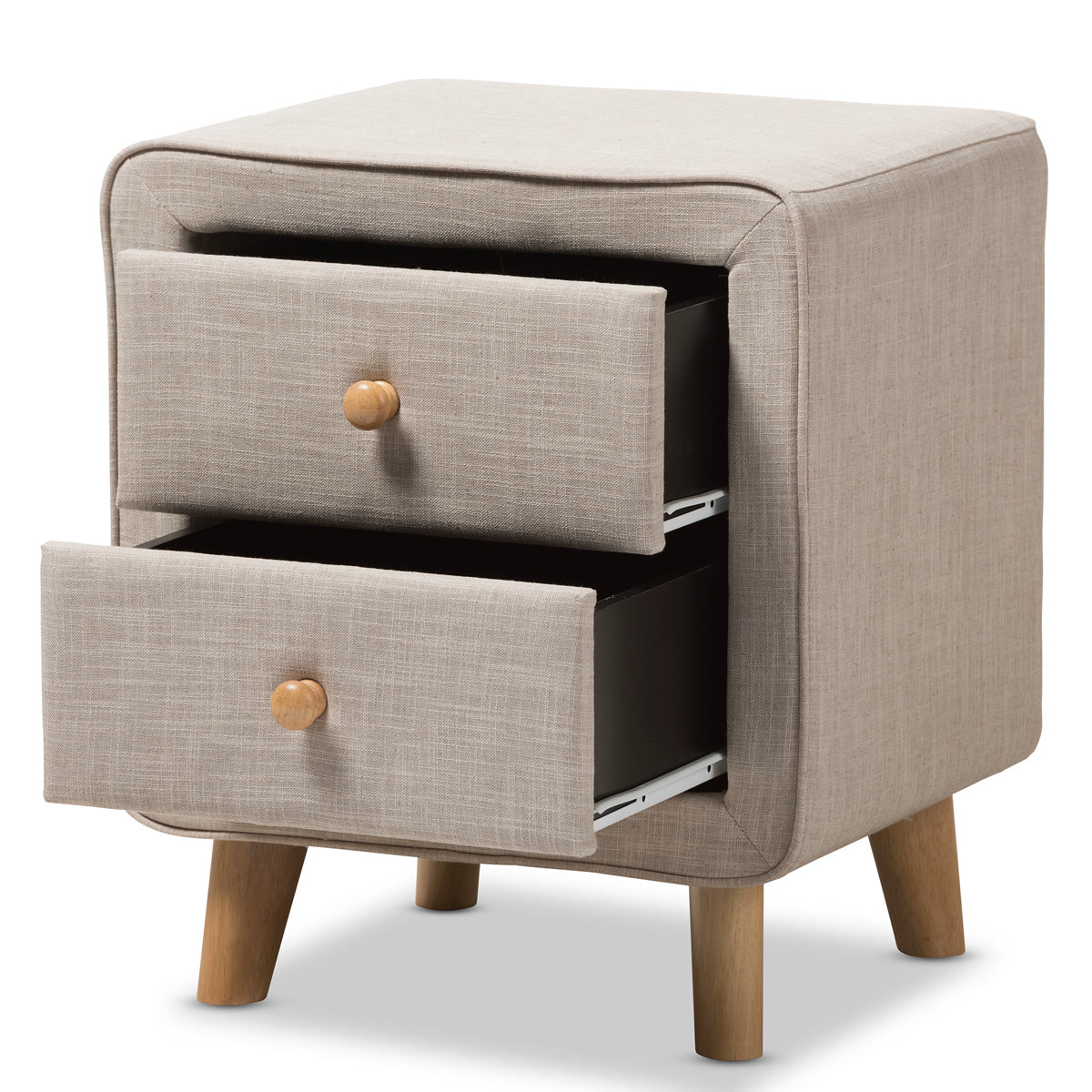 Baxton Studio Jonesy Mid-Century Beige Linen Upholstered 2-Drawer Nightstand Baxton Studio-nightstands-Minimal And Modern - 5