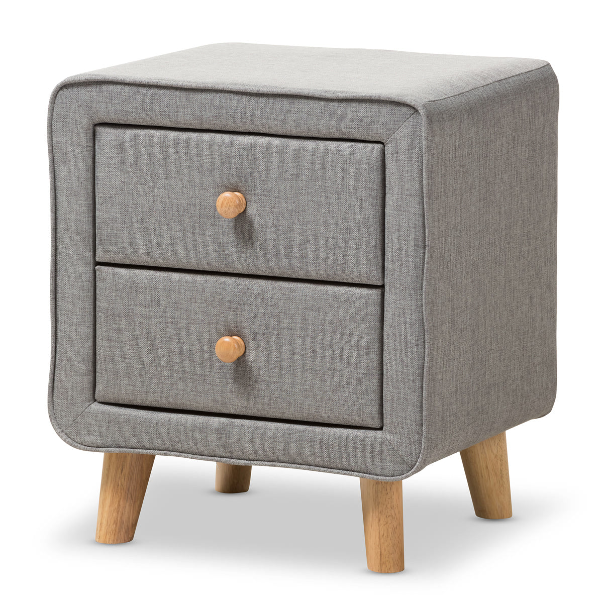 Baxton Studio Jonesy Mid-Century Grey Fabric Upholstered 2-Drawer Nightstand Baxton Studio-nightstands-Minimal And Modern - 2