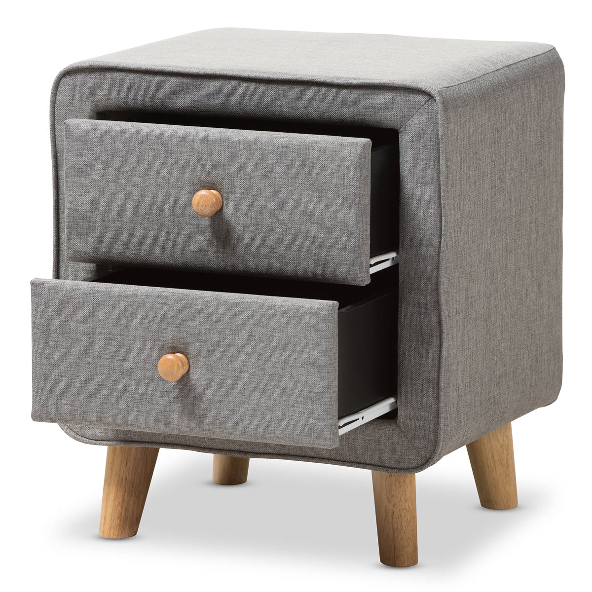 Baxton Studio Jonesy Mid-Century Grey Fabric Upholstered 2-Drawer Nightstand Baxton Studio-nightstands-Minimal And Modern - 5