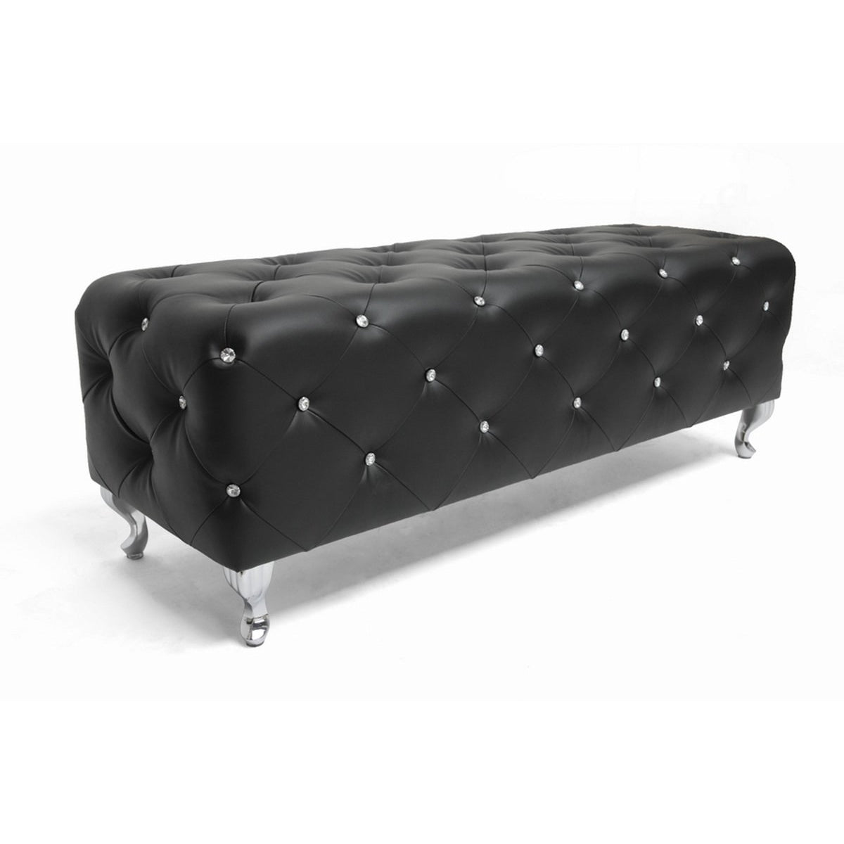 Baxton Studio Stella Crystal Tufted Black Leather Modern Bench Baxton Studio-benches-Minimal And Modern - 3