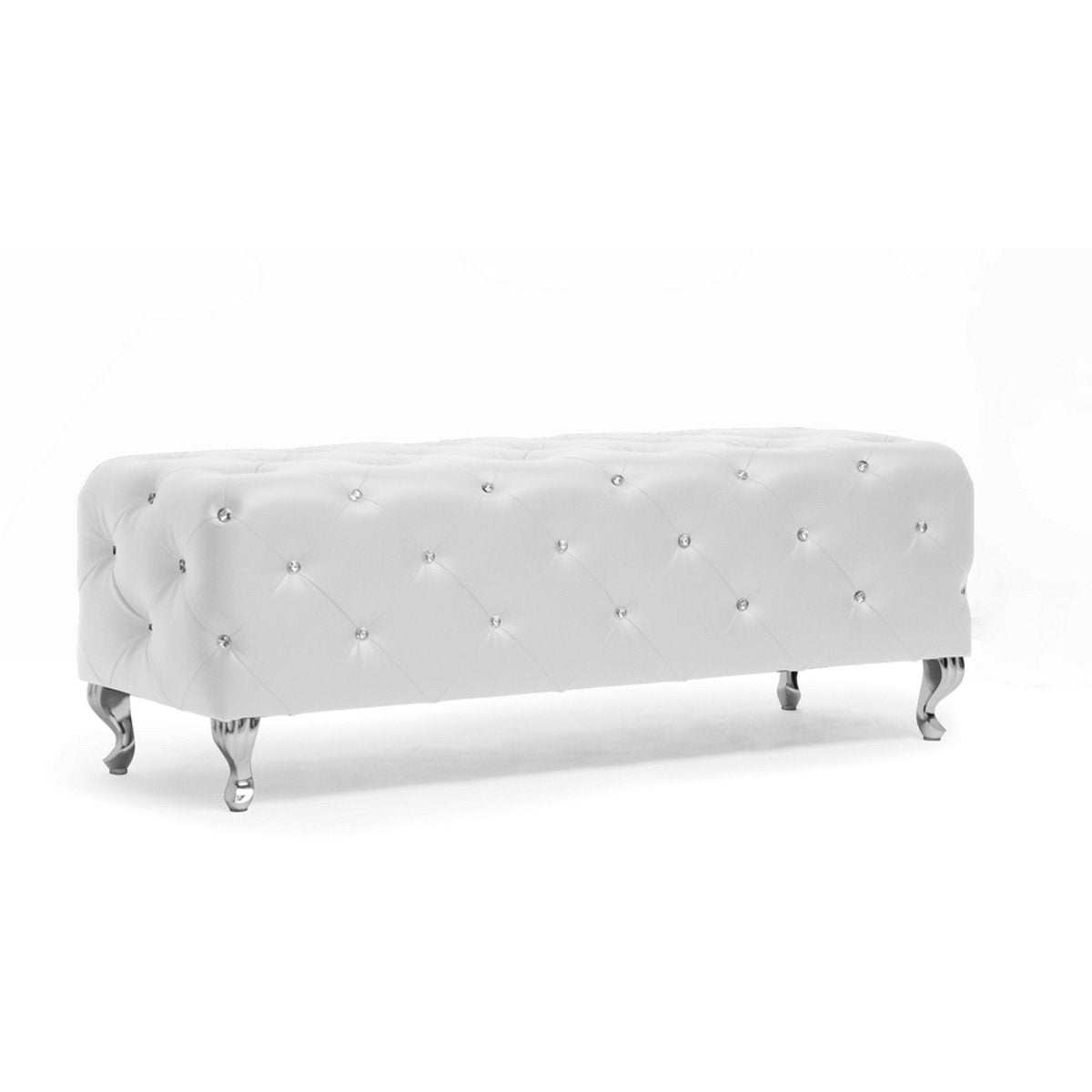 Baxton Studio Stella Crystal Tufted White Leather Modern Bench Baxton Studio-benches-Minimal And Modern - 1