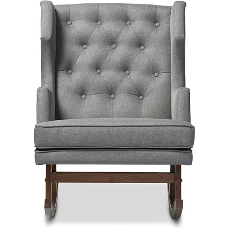 Baxton Studio Iona Mid-century Retro Modern Grey Fabric Upholstered Button-tufted Wingback Rocking Chair Baxton Studio--Minimal And Modern - 1