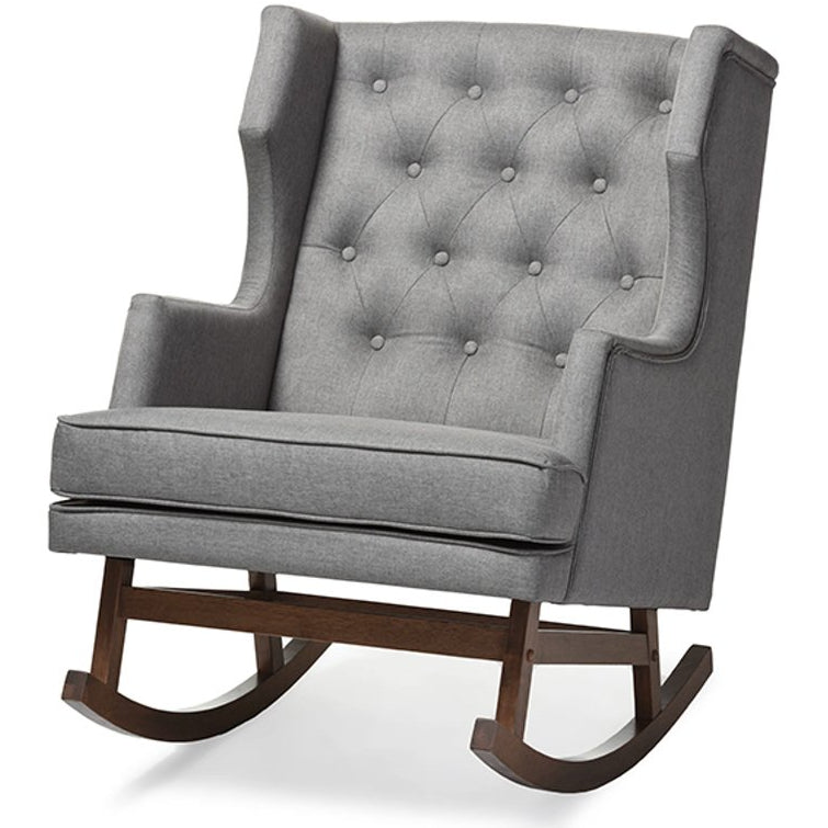 Baxton Studio Iona Mid-century Retro Modern Grey Fabric Upholstered Button-tufted Wingback Rocking Chair Baxton Studio--Minimal And Modern - 2