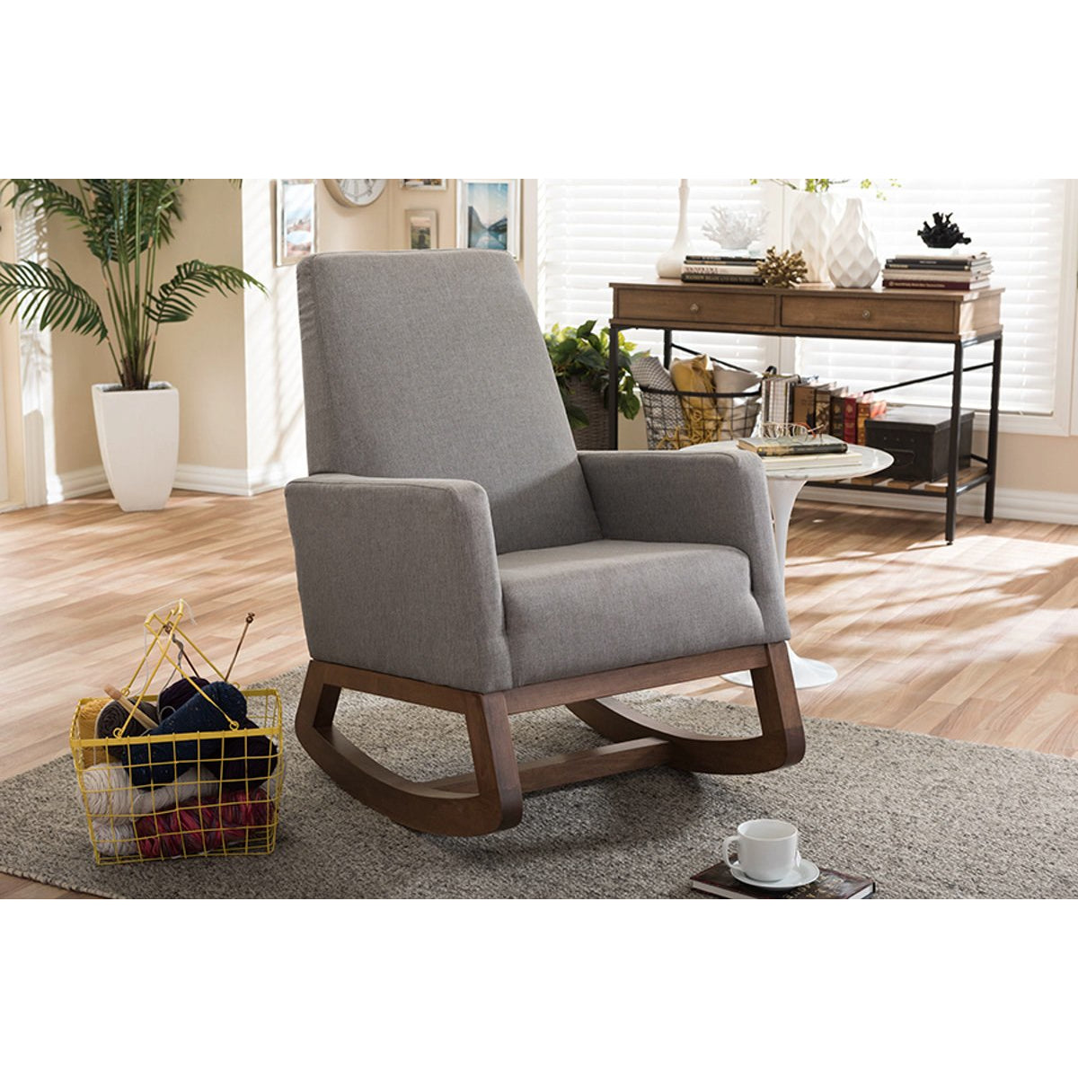 Baxton Studio Yashiya Mid-century Retro Modern Grey Fabric Upholstered Rocking Chair Baxton Studio--Minimal And Modern - 5