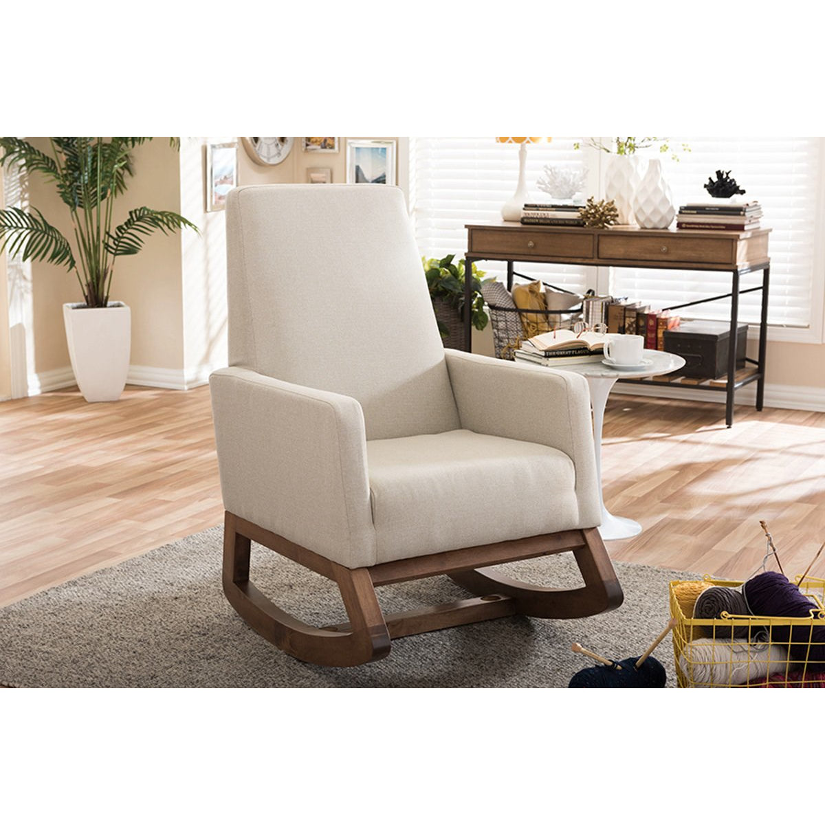 Baxton Studio Yashiya Mid-century Retro Modern Light Beige Fabric Upholstered Rocking Chair Baxton Studio--Minimal And Modern - 5