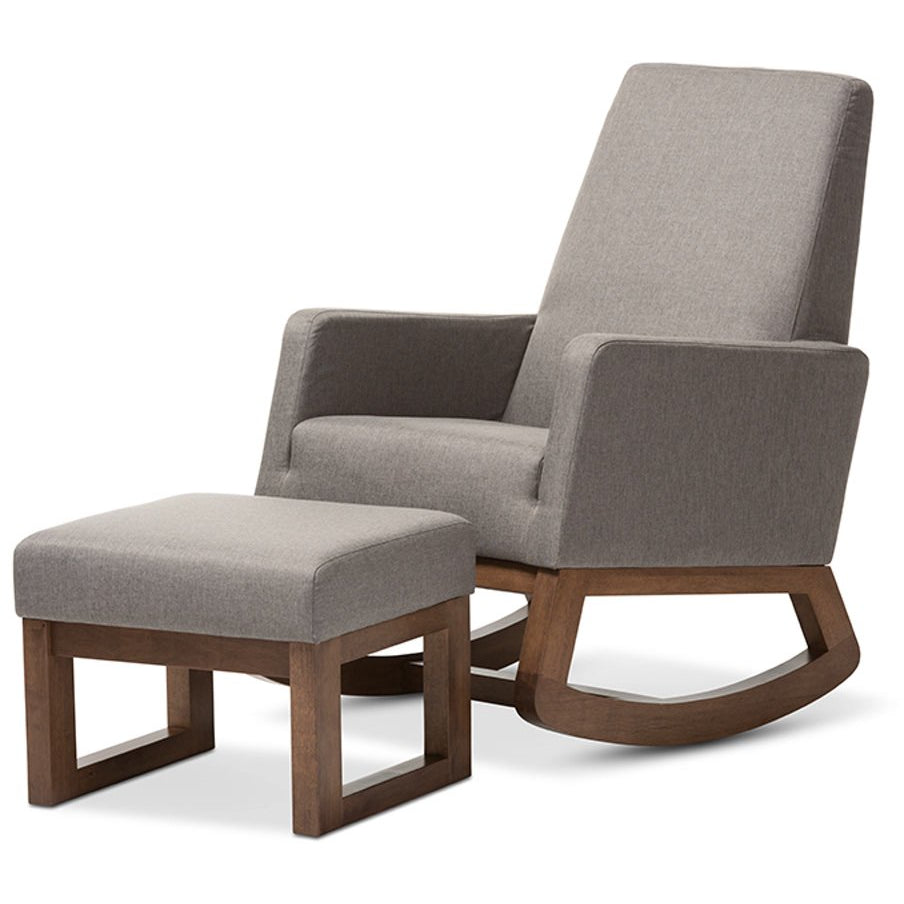 Baxton Studio Yashiya Mid-century Retro Modern Grey Fabric Upholstered Rocking Chair and Ottoman Set Baxton Studio--Minimal And Modern - 1