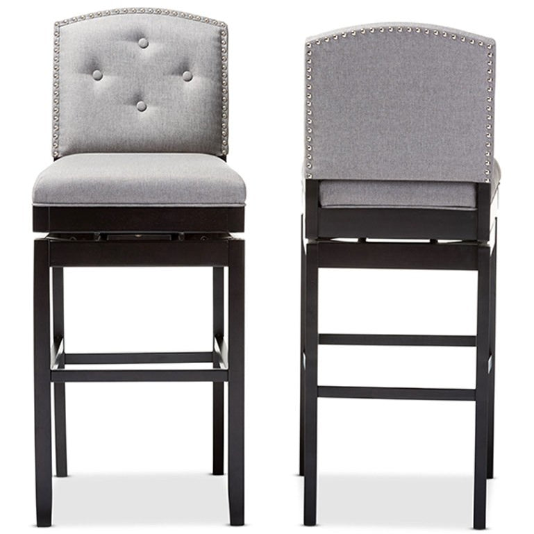 Baxton Studio Ginaro Modern and Contemporary Grey Fabric Button-tufted Upholstered Swivel Bar Stool (Set of 2) Baxton Studio-Bar Stools-Minimal And Modern - 1