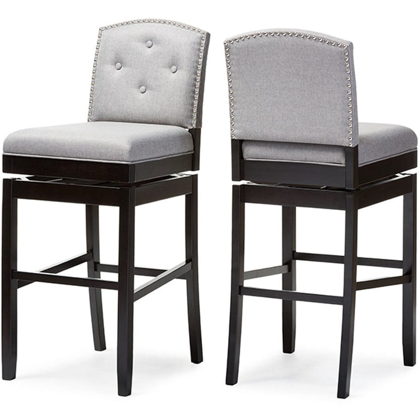 Baxton Studio Ginaro Modern and Contemporary Grey Fabric Button-tufted Upholstered Swivel Bar Stool (Set of 2) Baxton Studio-Bar Stools-Minimal And Modern - 2