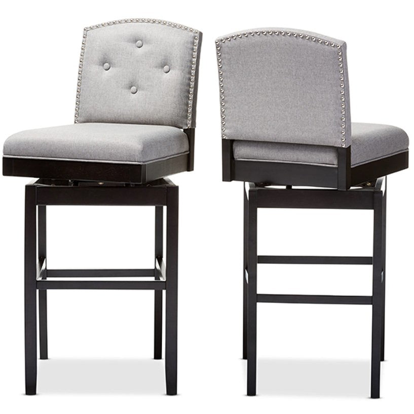 Baxton Studio Ginaro Modern and Contemporary Grey Fabric Button-tufted Upholstered Swivel Bar Stool (Set of 2) Baxton Studio-Bar Stools-Minimal And Modern - 3