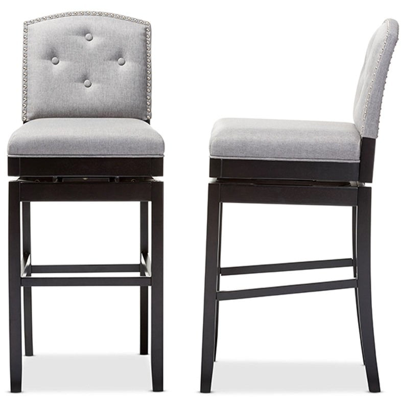 Baxton Studio Ginaro Modern and Contemporary Grey Fabric Button-tufted Upholstered Swivel Bar Stool (Set of 2) Baxton Studio-Bar Stools-Minimal And Modern - 4