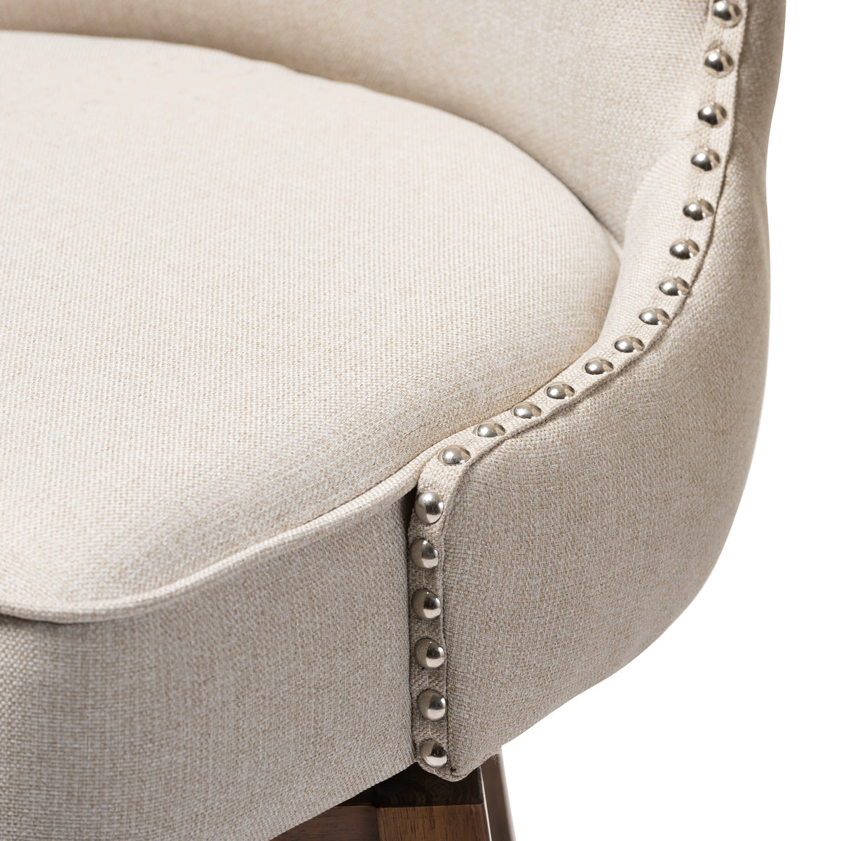 Baxton Studio Gradisca Modern and Contemporary Brown Wood Finishing and Light Beige Fabric Button-Tufted Upholstered Swivel Barstool Baxton Studio-Bar Stools-Minimal And Modern - 7