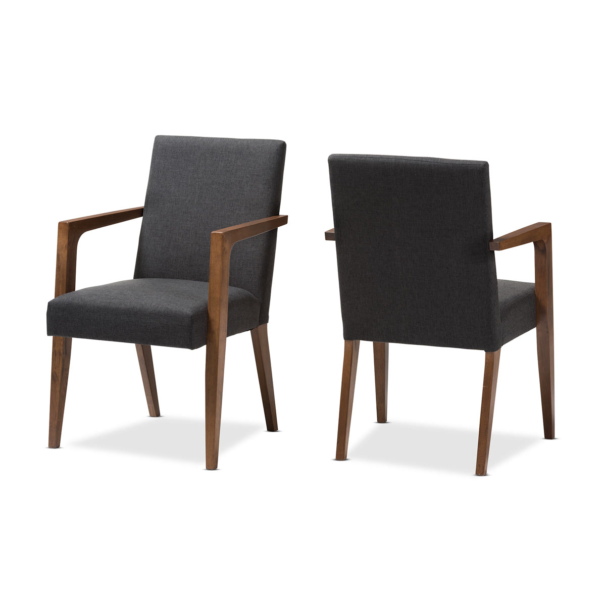 Baxton Studio Andrea Mid-Century Modern Dark Grey Upholstered Wooden Armchair (Set of 2) Baxton Studio-chairs-Minimal And Modern - 2