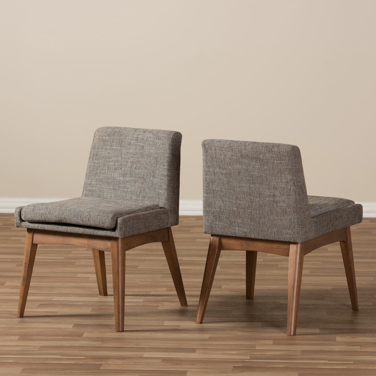 Baxton Studio Nexus Mid-Century Modern Walnut Wood Finishing and Gravel Fabric Upholstered Dining Side Chair (Set of 2) Baxton Studio-dining chair-Minimal And Modern - 7