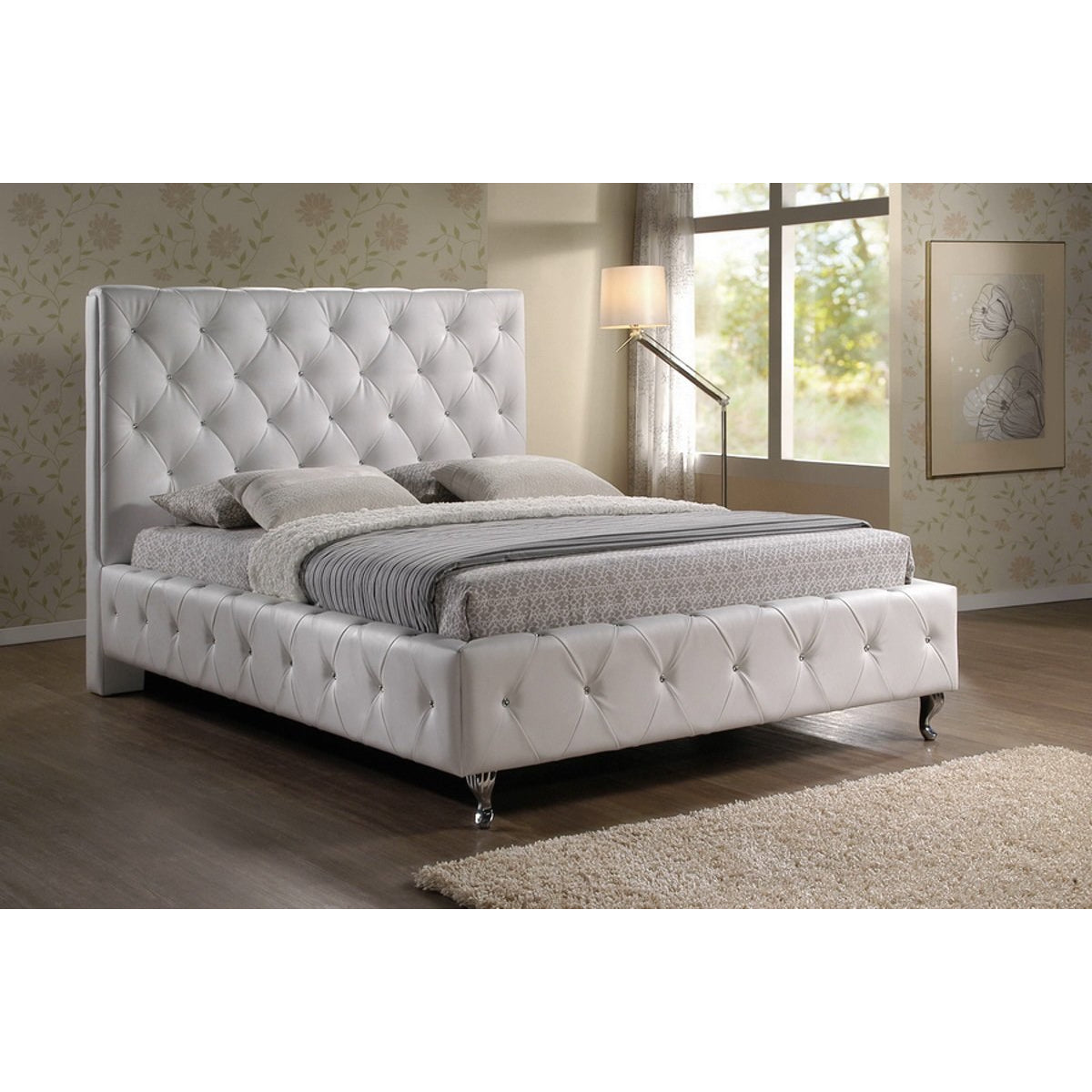 Baxton Studio Bianca White Modern Bed with Tufted Headboard King Size