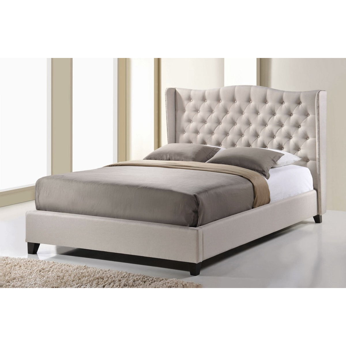 Baxton Studio Norwich Light Beige Linen Modern Platform Bed –King Size Baxton Studio-beds-Minimal And Modern - 1