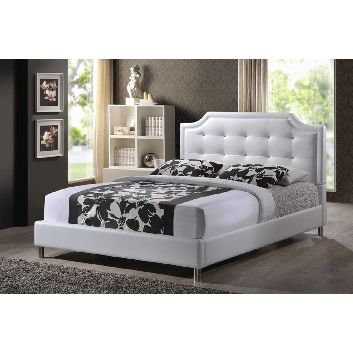 Baxton Studio Carlotta White Modern Bed with Upholstered Headboard K