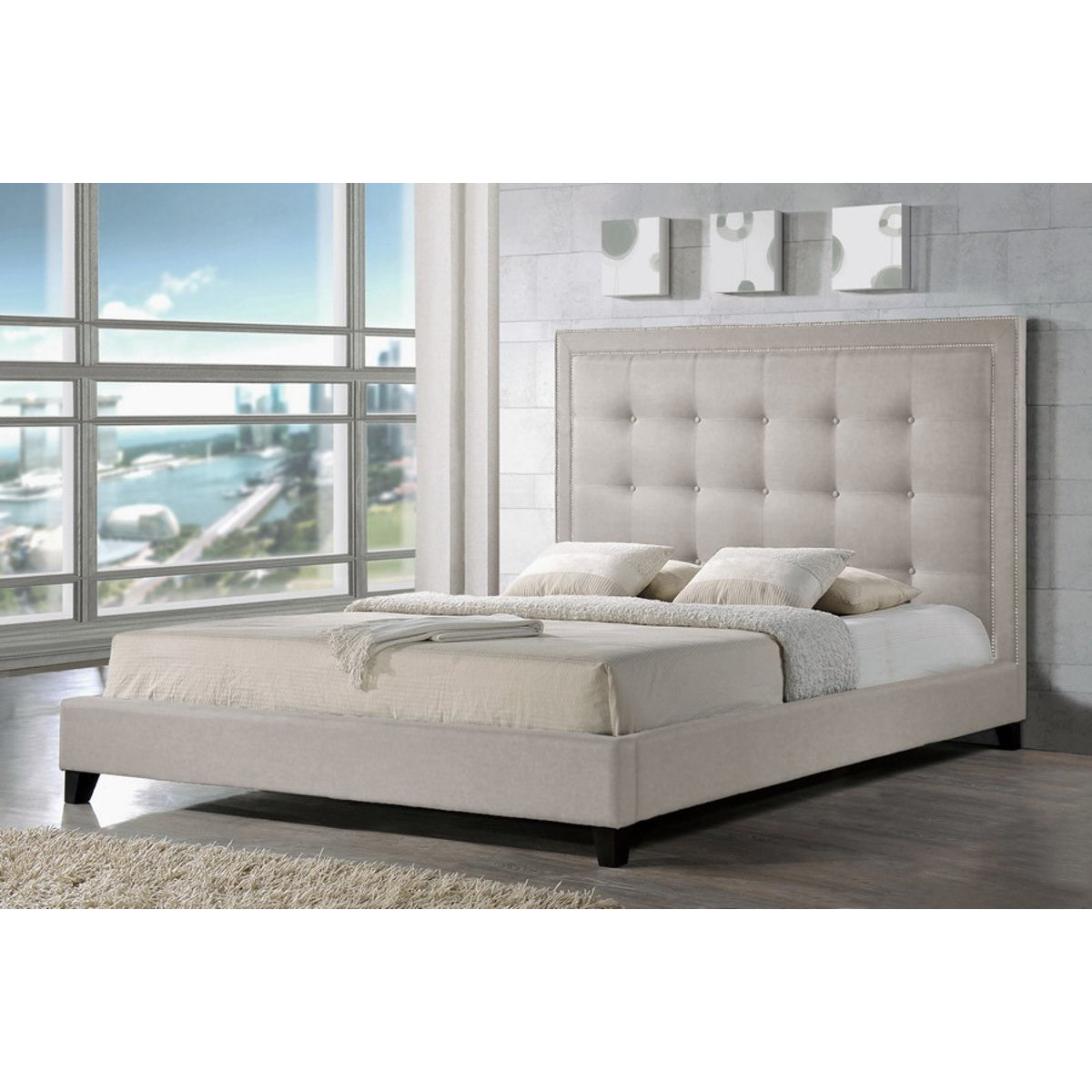 Baxton Studio Hirst Light Beige Platform Bed- King Size Baxton Studio-beds-Minimal And Modern - 1