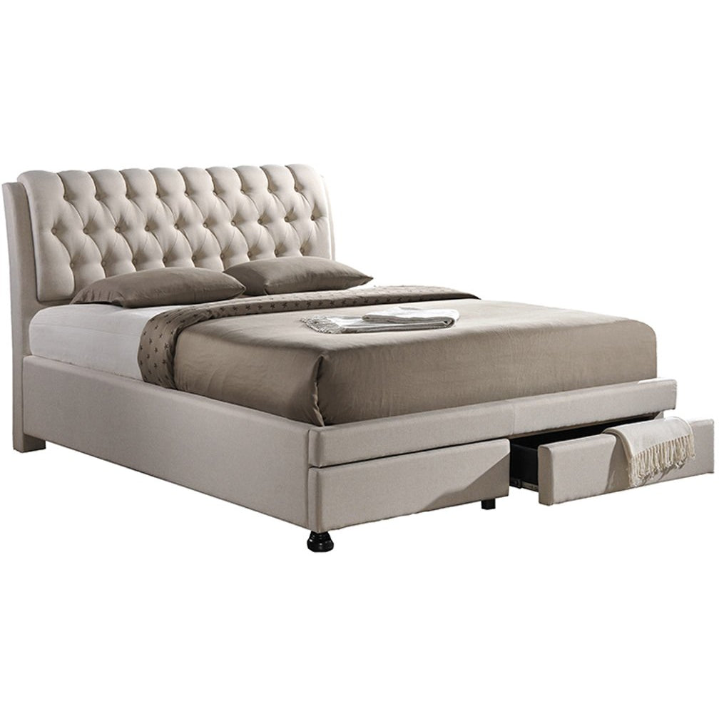 Baxton Studio Ainge Contemporary Button-Tufted Light Beige Fabric Upholstered Storage King-Size Bed with 2-drawer Baxton Studio-beds-Minimal And Modern - 1