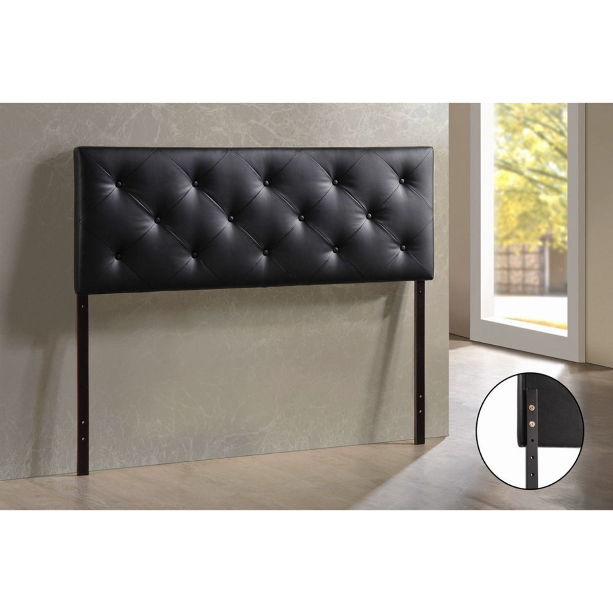 Baxton Studio Baltimore Modern and Contemporary Full Black Faux Leather Upholstered Headboard Baxton Studio-Headboards-Minimal And Modern - 3