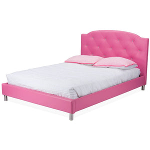 Baxton Studio Canterbury Pink Leather Contemporary Full-Size Bed Baxton Studio-Full Headboard-Minimal And Modern - 1