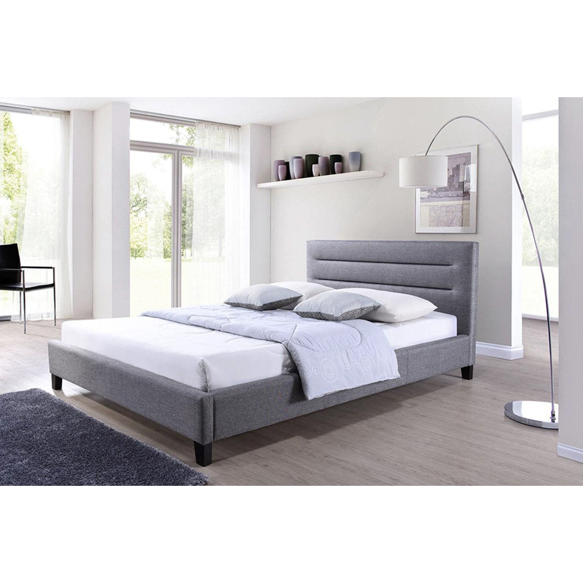 Baxton Studio Hillary Modern and Contemporary Queen Size Grey Fabric Upholstered Platform Base Bed Frame Baxton Studio-beds-Minimal And Modern - 4