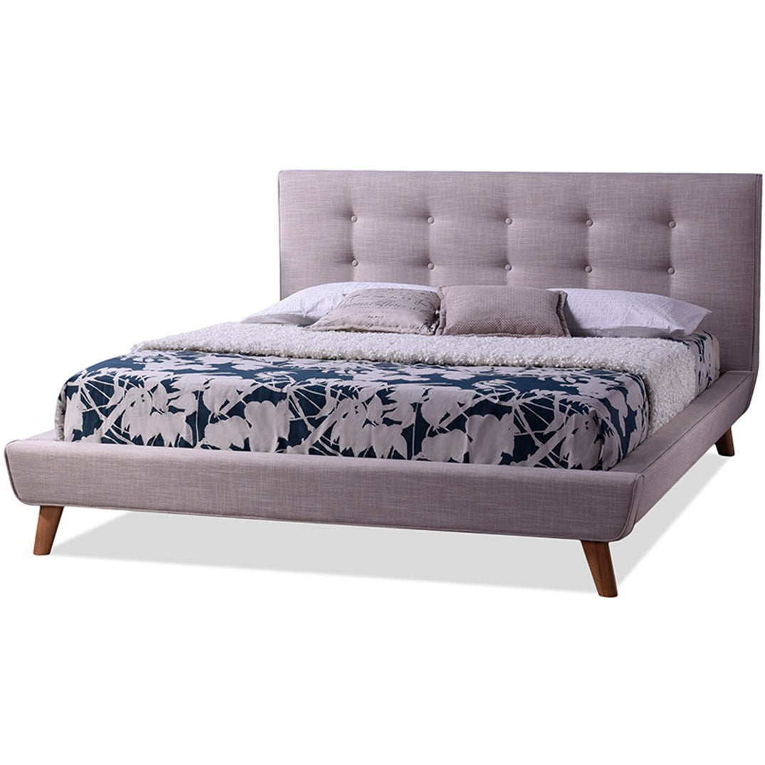 Baxton Studio Jonesy Scandinavian Style Mid-century Beige Fabric Upholstered Queen Size Platform Bed Baxton Studio-Queen Bed-Minimal And Modern - 1