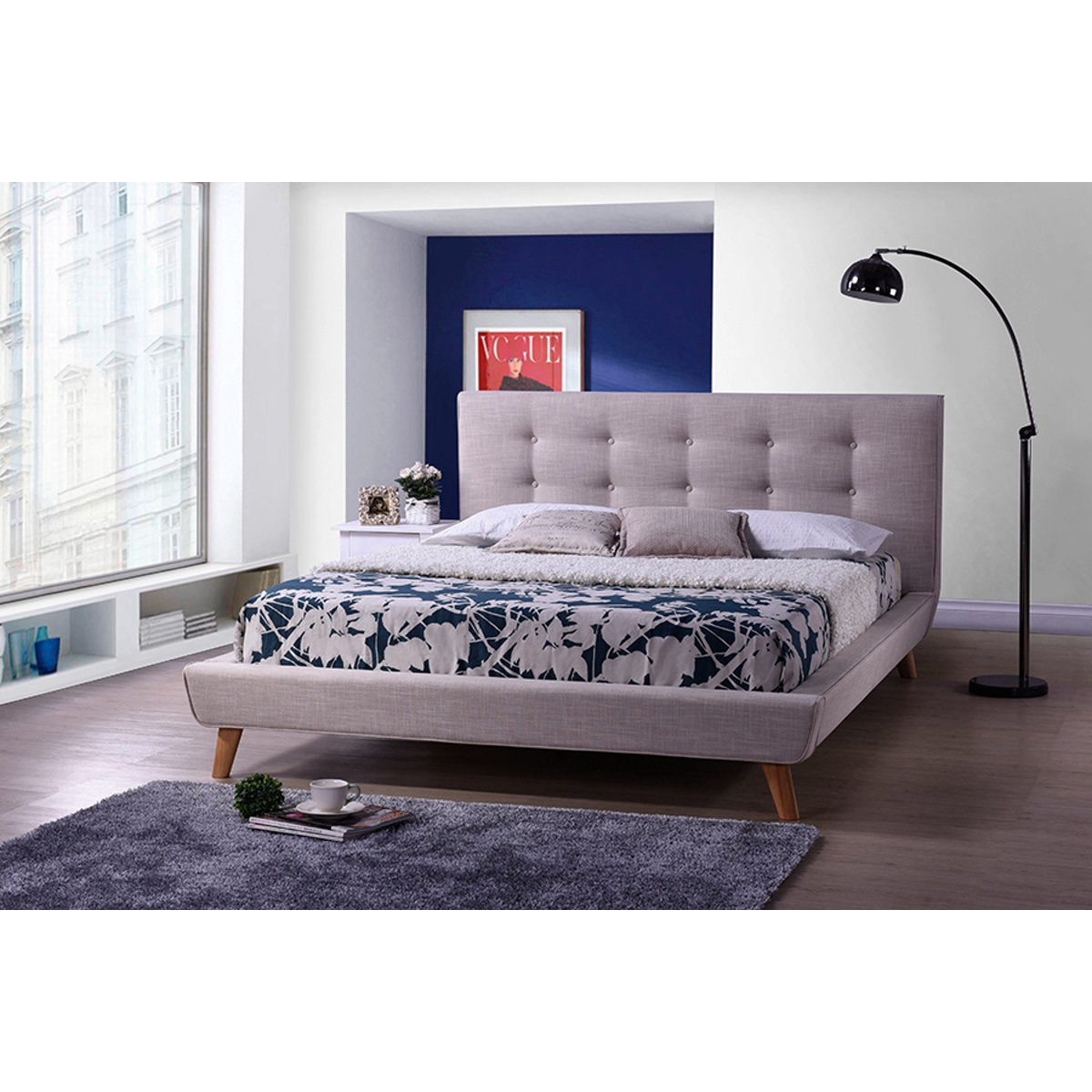 Baxton Studio Jonesy Scandinavian Style Mid-century Beige Fabric Upholstered King Size Platform Bed Baxton Studio-King Bed-Minimal And Modern - 4