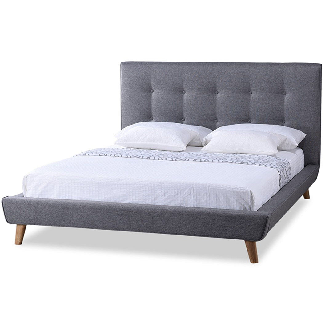 Baxton Studio Jonesy Scandinavian Style Mid-century Grey Fabric Upholstered Queen Size Platform Bed Baxton Studio-Queen Bed-Minimal And Modern - 1