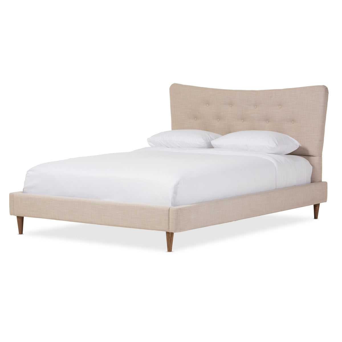 Baxton Studio Hannah Mid-Century Modern Beige Linen Queen Size Platform Bed Baxton Studio-Queen Bed-Minimal And Modern - 2