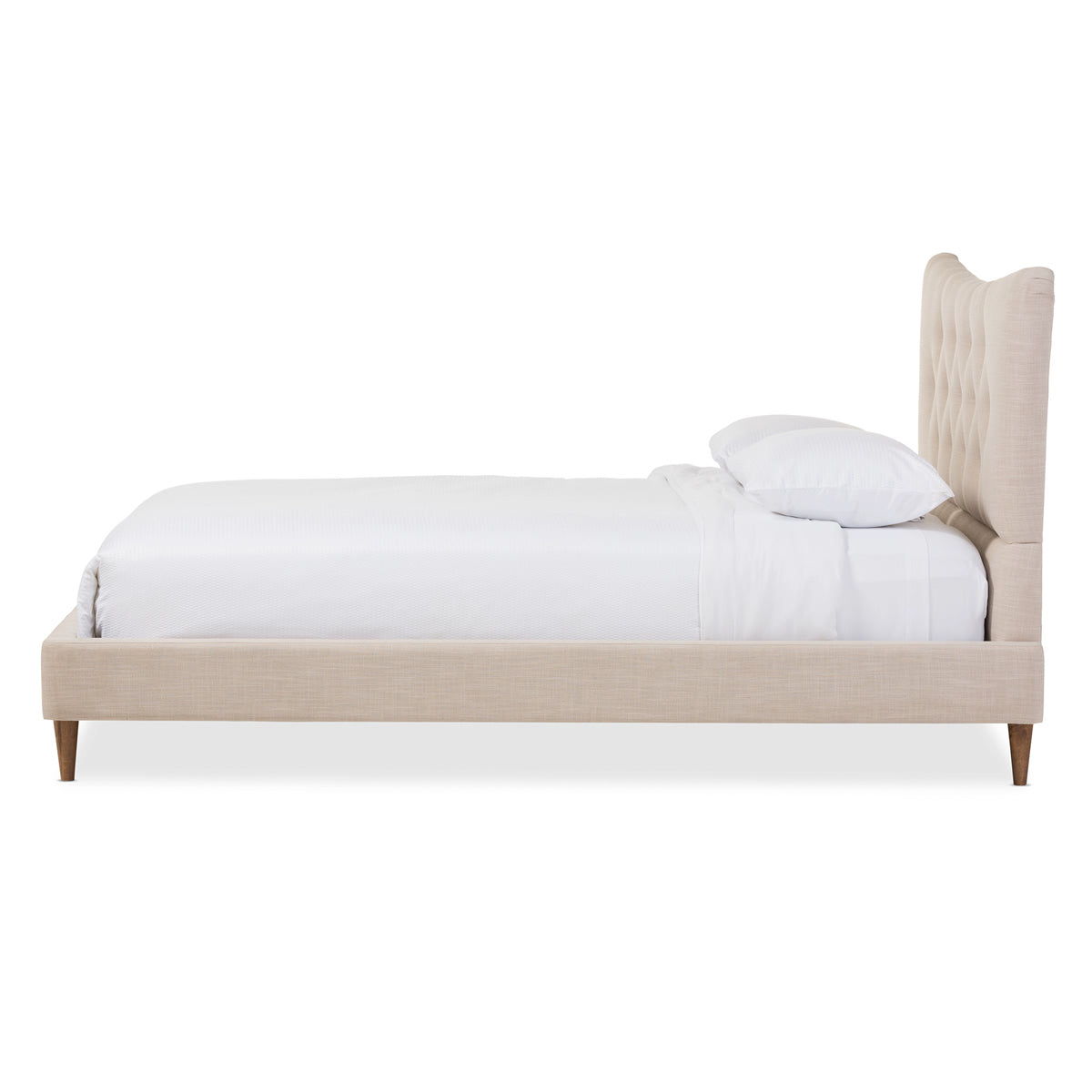 Baxton Studio Hannah Mid-Century Modern Beige Linen Queen Size Platform Bed Baxton Studio-Queen Bed-Minimal And Modern - 3