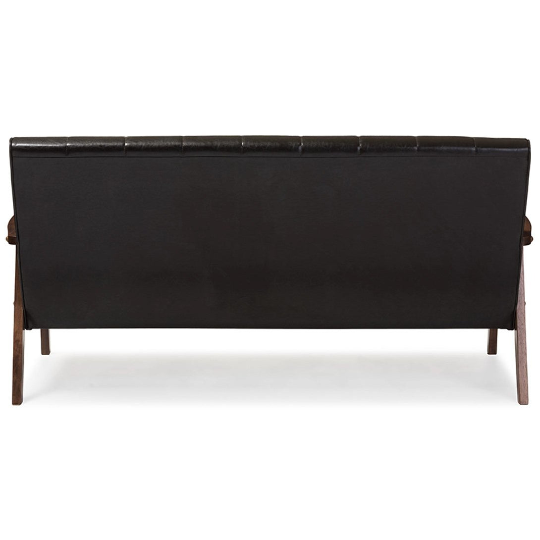 Baxton Studio Nikko Mid-century Modern Scandinavian Style Dark Brown Faux Leather Wooden 3-Seater Sofa Baxton Studio-sofas-Minimal And Modern - 4