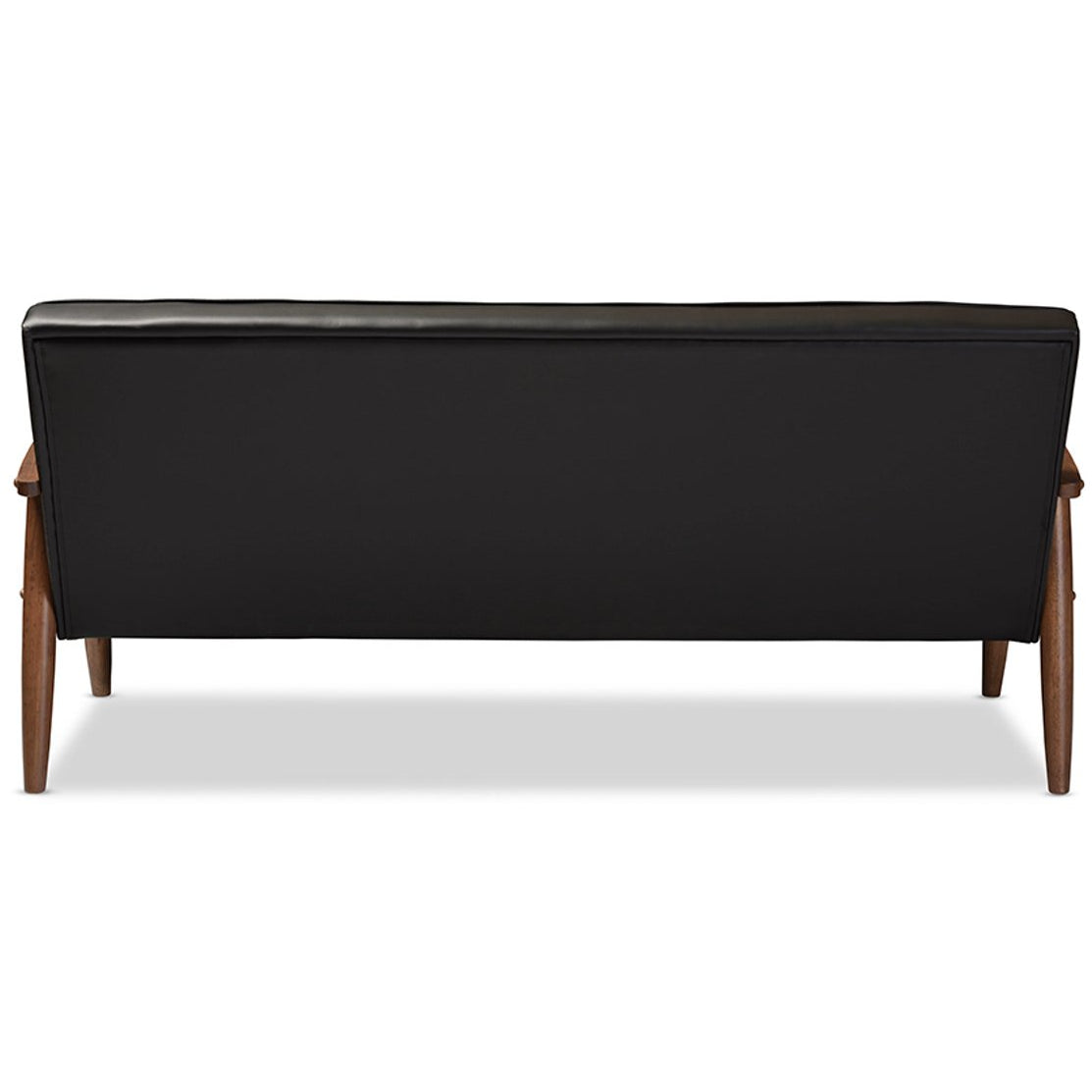 Baxton Studio Sorrento Mid-century Retro Modern Black Faux Leather Upholstered Wooden 3-seater Sofa Baxton Studio-sofas-Minimal And Modern - 4