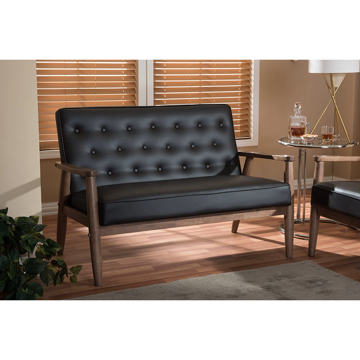 Baxton Studio Sorrento Mid-century Retro Modern Brown Faux Leather Upholstered Wooden 2-seater Loveseat Baxton Studio-sofas-Minimal And Modern - 5