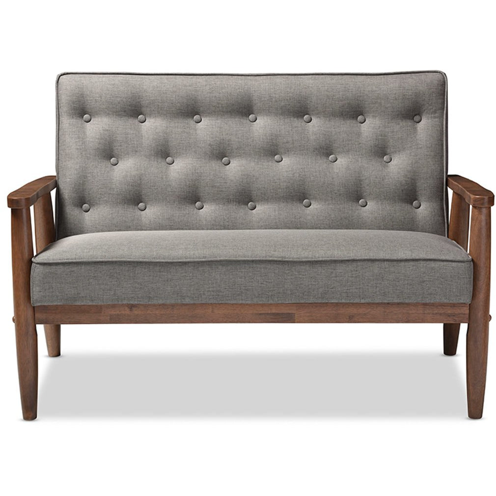 Baxton Studio Sorrento Mid-century Retro Modern Grey Fabric Upholstered Wooden 2-seater Loveseat Baxton Studio-sofas-Minimal And Modern - 1