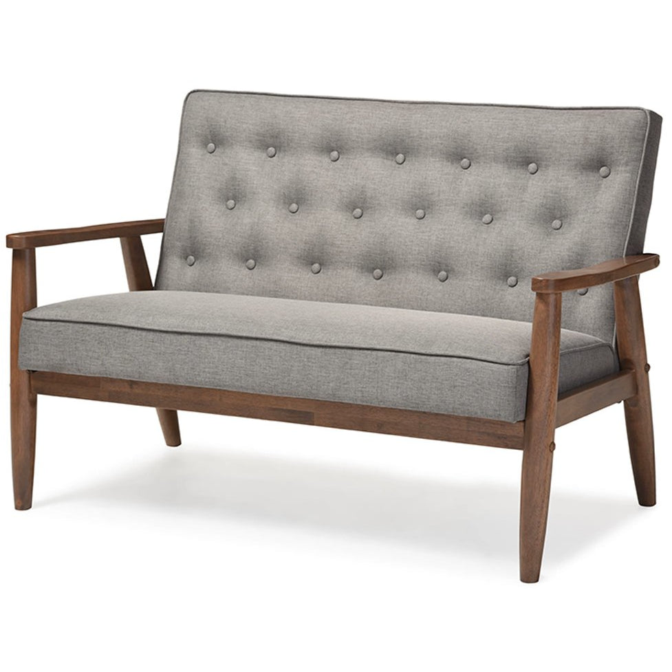 Baxton Studio Sorrento Mid-century Retro Modern Grey Fabric Upholstered Wooden 2-seater Loveseat Baxton Studio-sofas-Minimal And Modern - 2