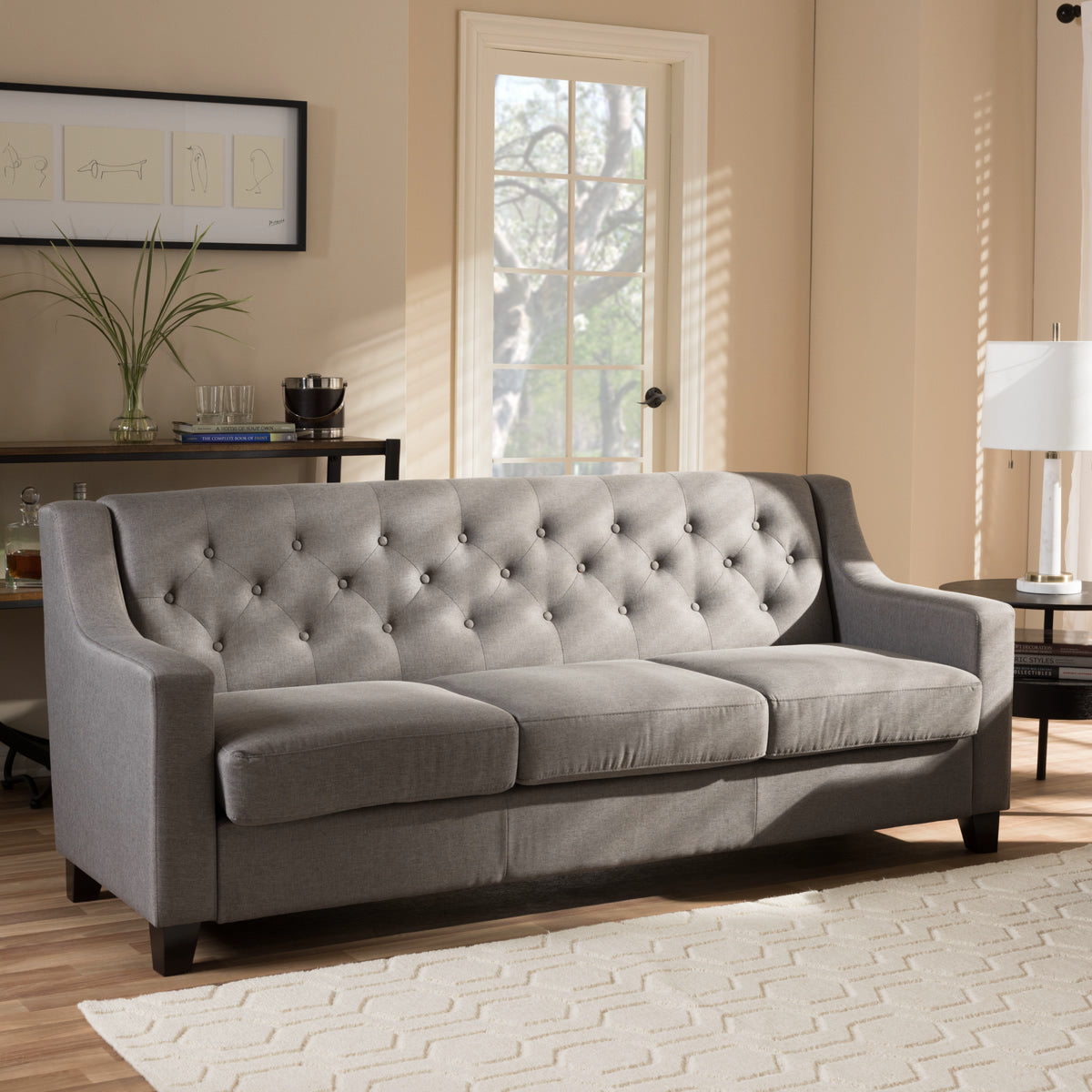 Baxton Studio Arcadia Modern and Contemporary Grey Fabric Upholstered Button-Tufted Living Room 3-Seater Sofa Baxton Studio-sofas-Minimal And Modern - 1