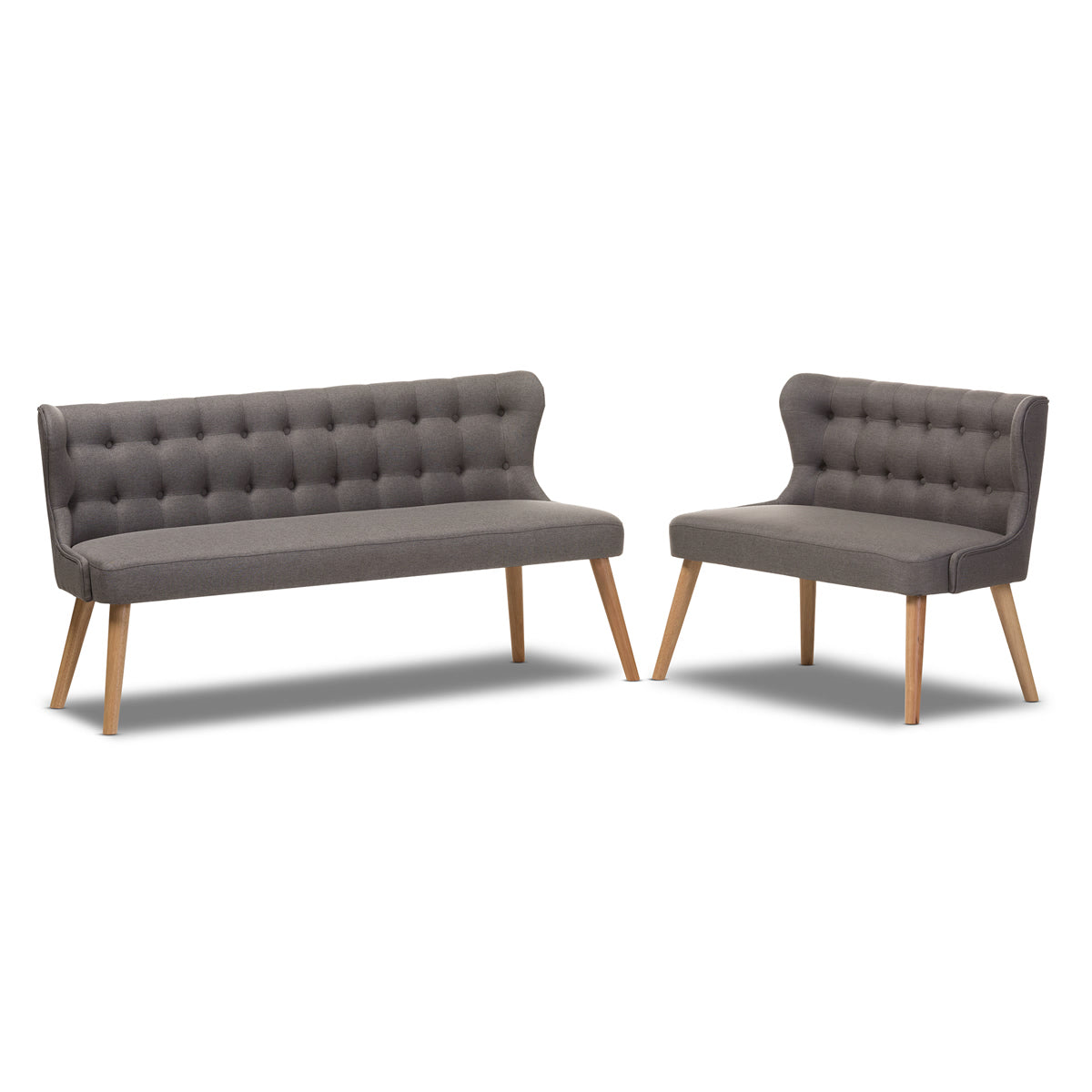 Baxton Studio Melody Mid-Century Modern Natural Wood Finishing Grey Fabric 2-Piece Settee Set Baxton Studio--Minimal And Modern - 2