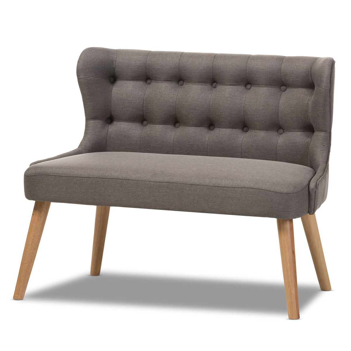 Baxton Studio Melody Mid-Century Modern Grey Fabric and Natural Wood Finishing 2-Seater Settee Bench Baxton Studio-sofas-Minimal And Modern - 2