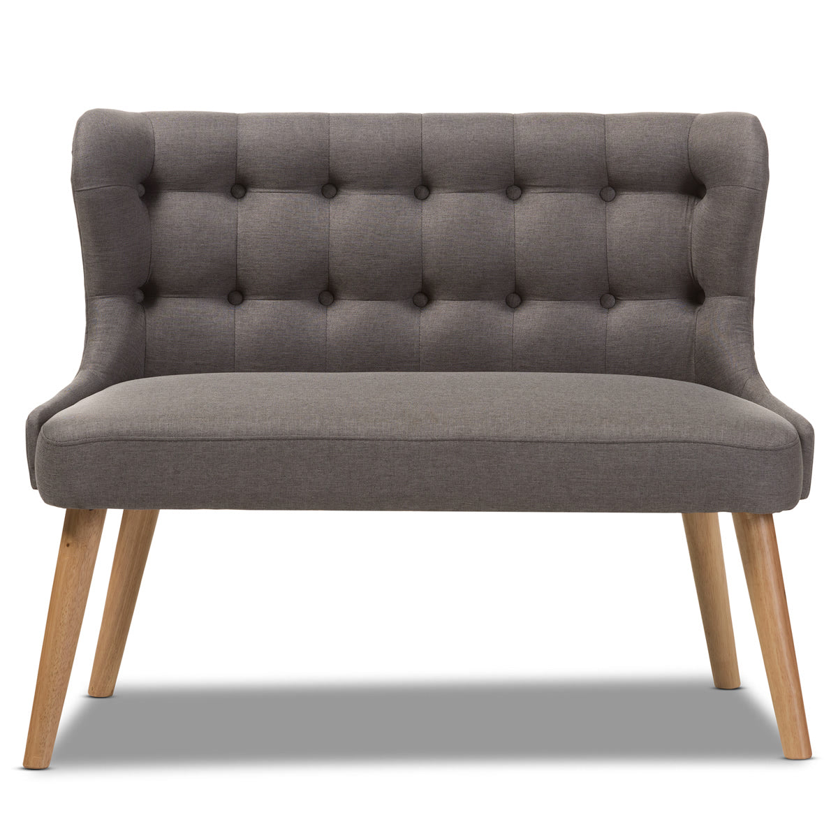 Baxton Studio Melody Mid-Century Modern Grey Fabric and Natural Wood Finishing 2-Seater Settee Bench Baxton Studio-sofas-Minimal And Modern - 3