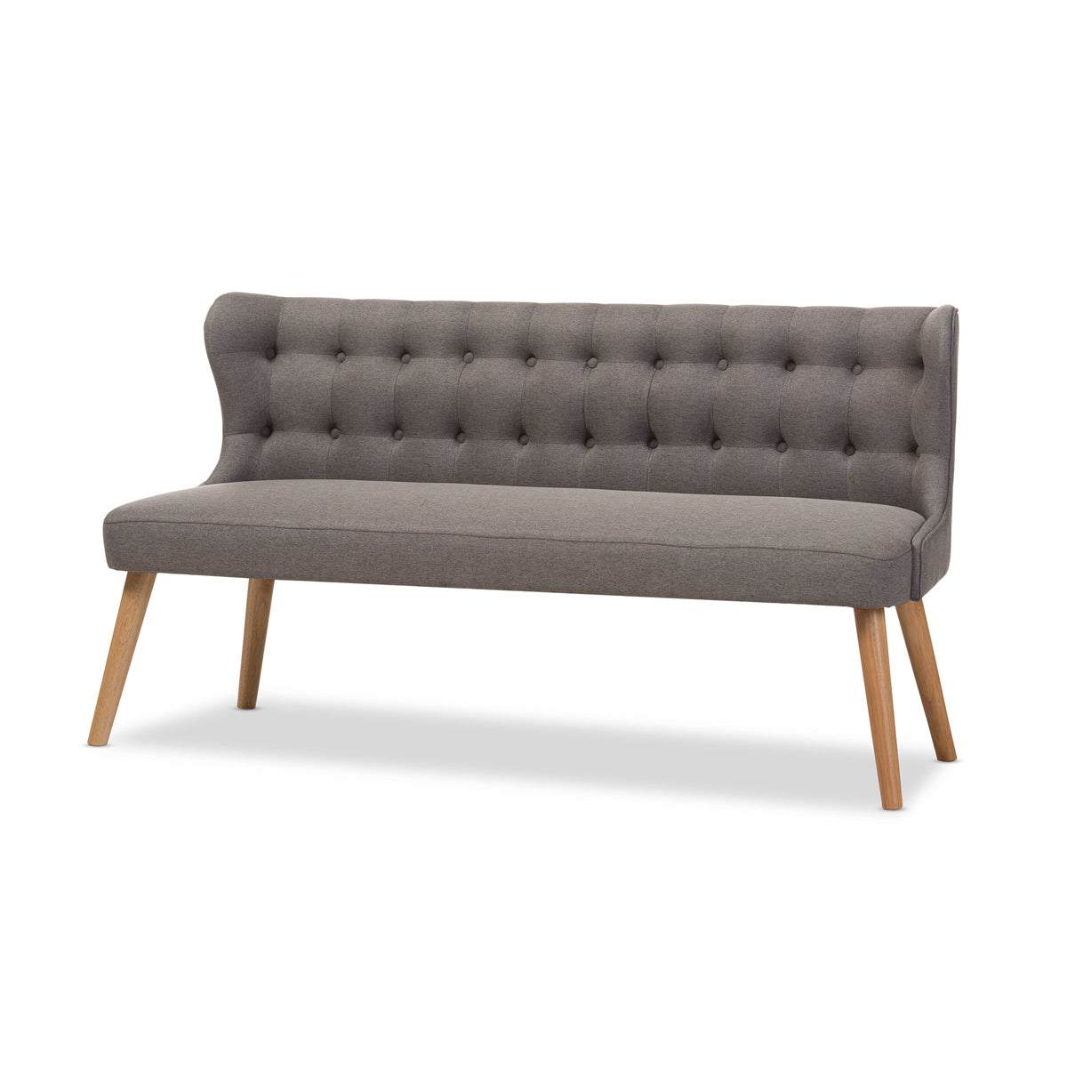 Baxton Studio Melody Mid-Century Modern Grey Fabric and Natural Wood Finishing 3-Seater Settee Bench Baxton Studio-sofas-Minimal And Modern - 2