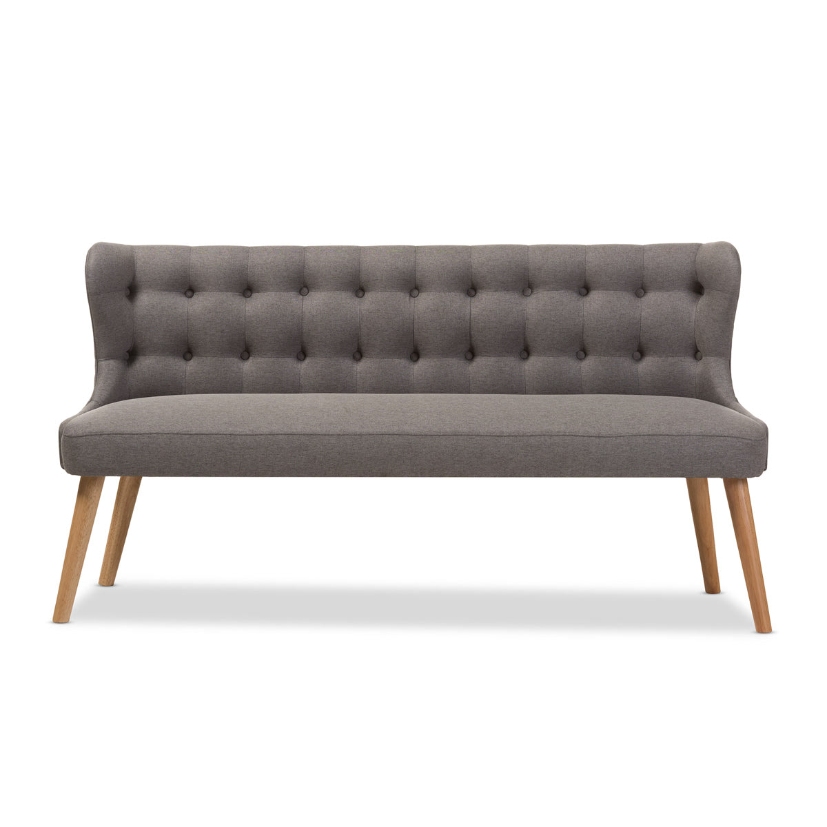 Baxton Studio Melody Mid-Century Modern Grey Fabric and Natural Wood Finishing 3-Seater Settee Bench Baxton Studio-sofas-Minimal And Modern - 3