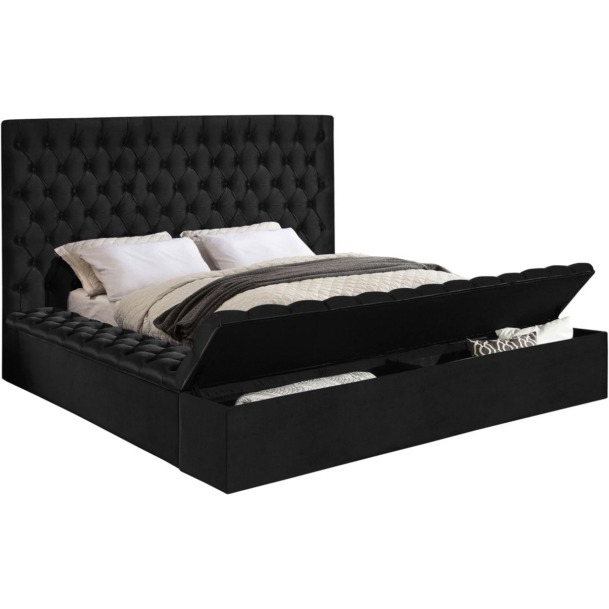 Meridian Furniture Bliss Black Velvet King Bed (3 Boxes)-Minimal & Modern