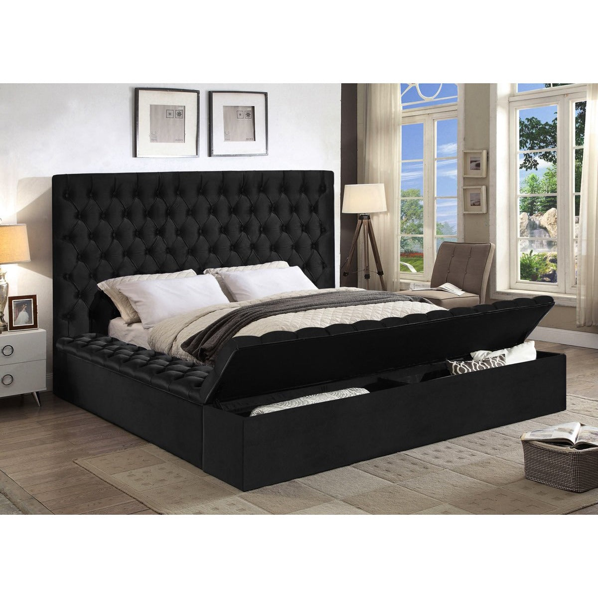 Meridian Furniture Bliss Black Velvet King Bed (3 Boxes)-Minimal & Modern