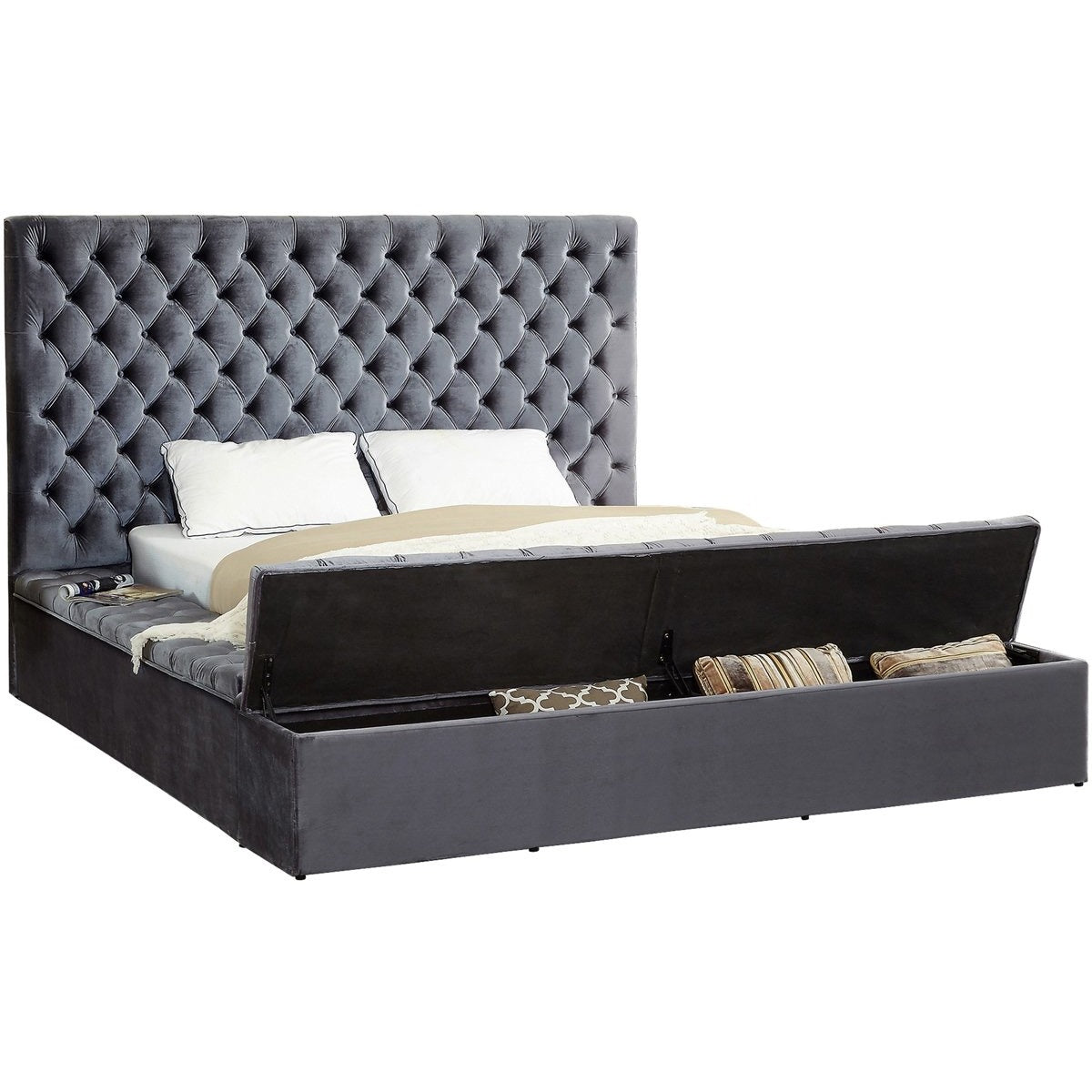 Meridian Furniture Bliss Grey Velvet King Bed (3 Boxes)-Minimal & Modern