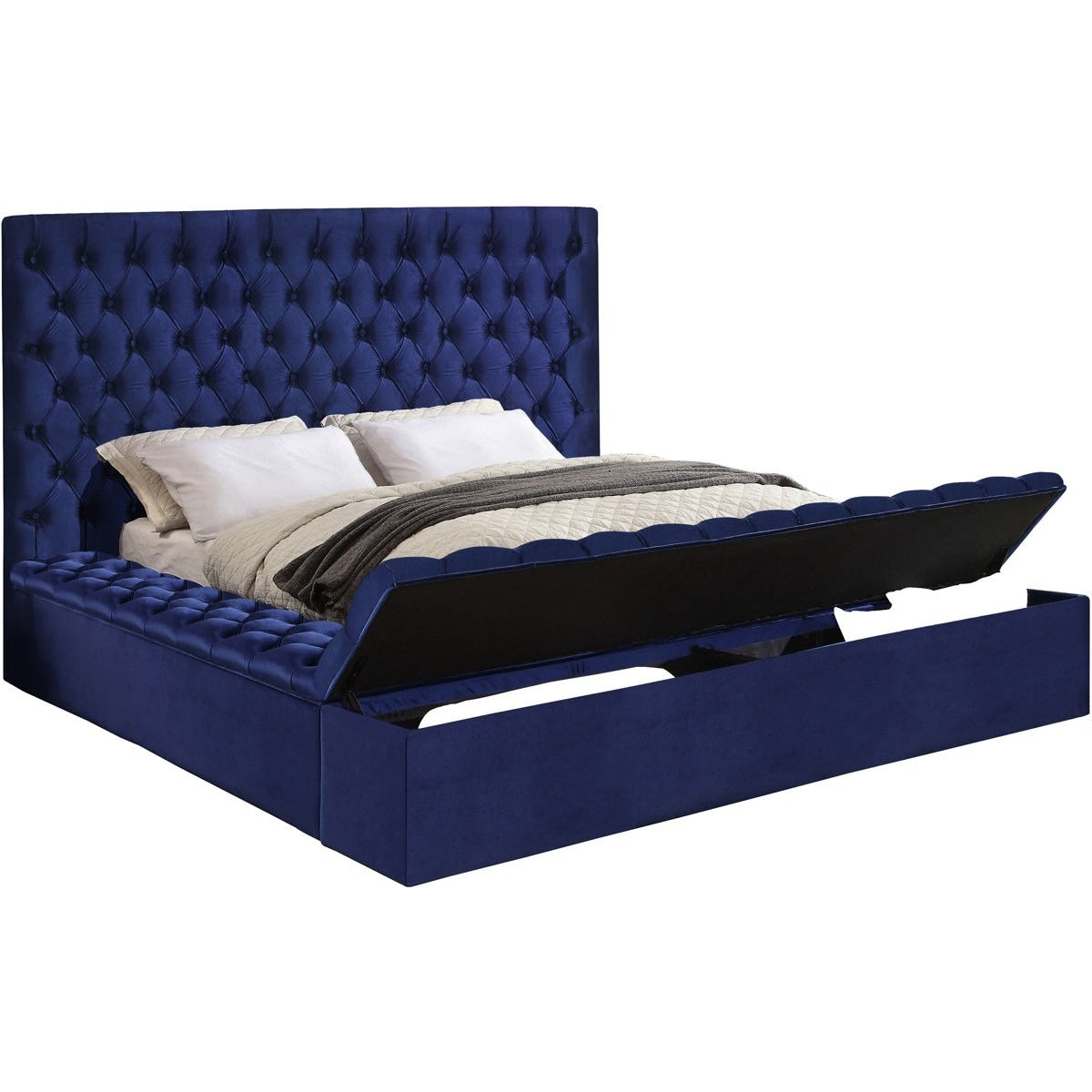 Meridian Furniture Bliss Navy Velvet King Bed (3 Boxes)-Minimal & Modern