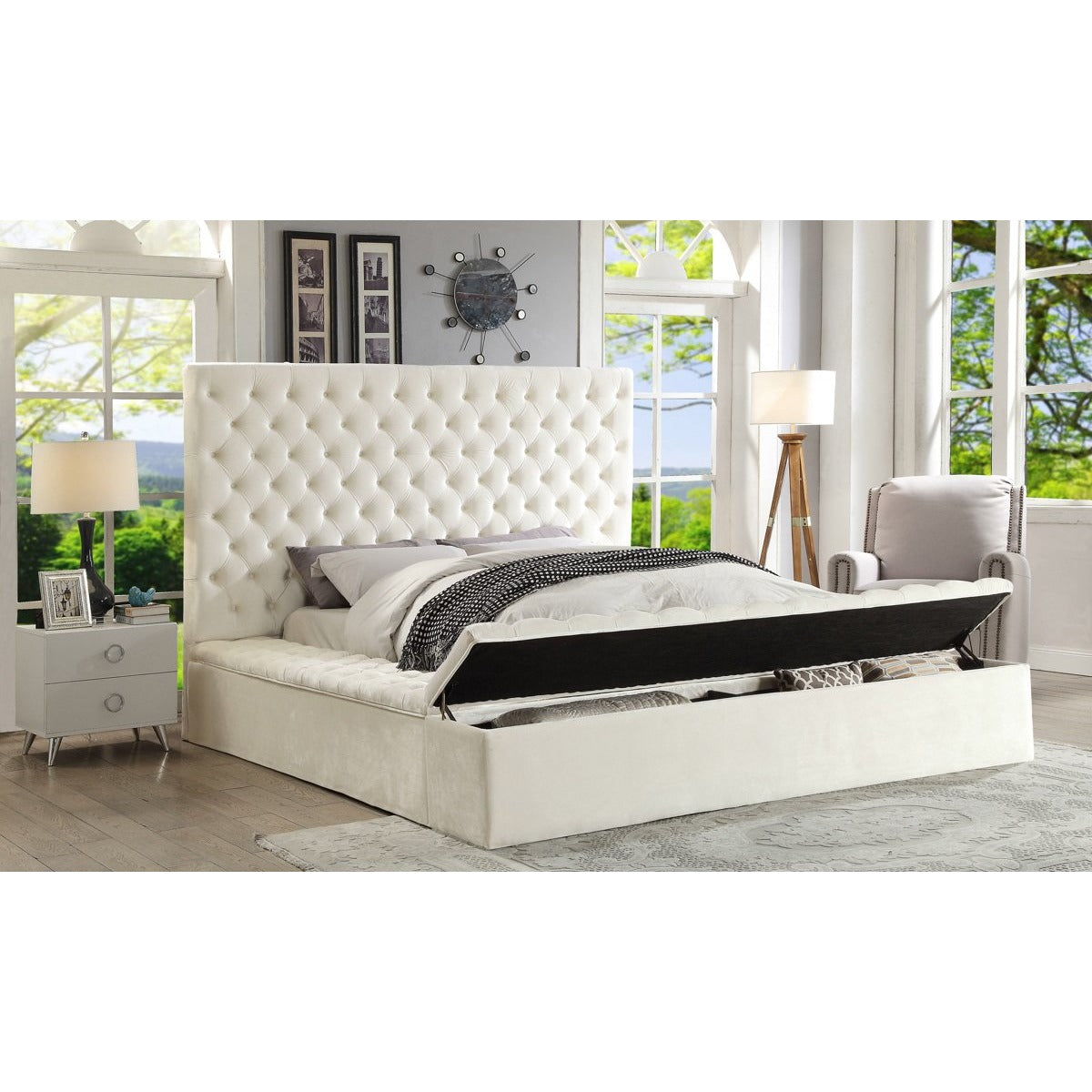 Meridian Furniture Bliss White Velvet King Bed (3 Boxes)-Minimal & Modern