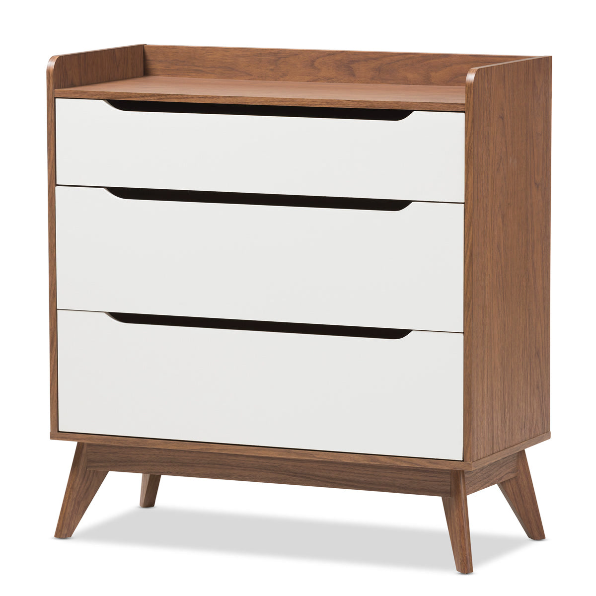 Baxton Studio Brighton Mid-Century Modern White and Walnut Wood 3-Drawer Storage Chest Baxton Studio-Dresser-Minimal And Modern - 2