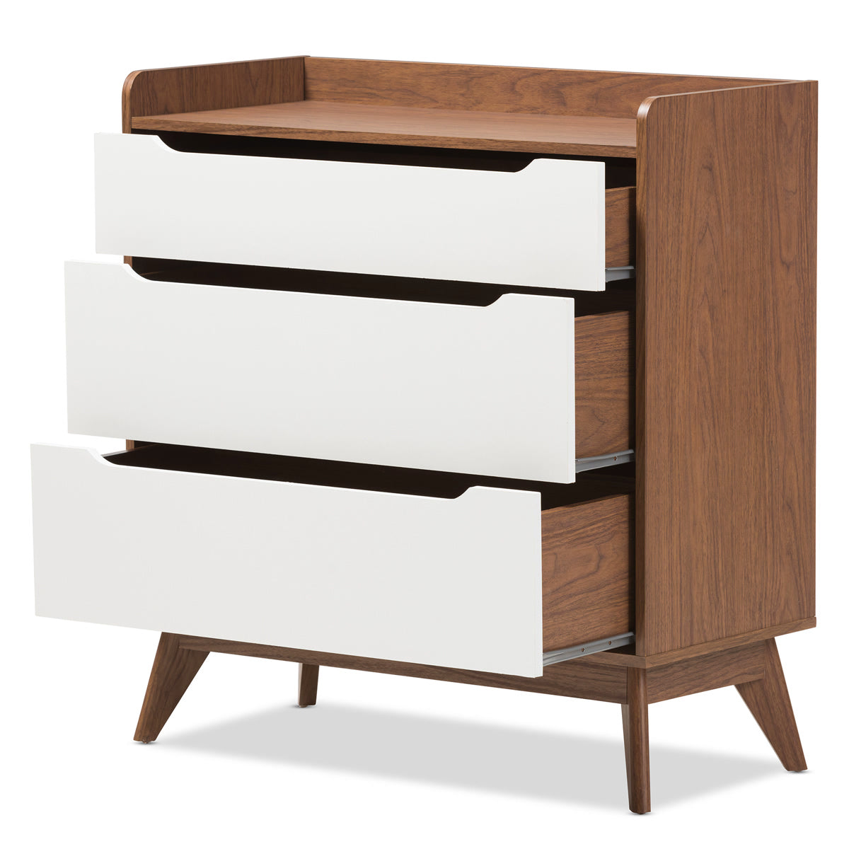 Baxton Studio Brighton Mid-Century Modern White and Walnut Wood 3-Drawer Storage Chest Baxton Studio-Dresser-Minimal And Modern - 3