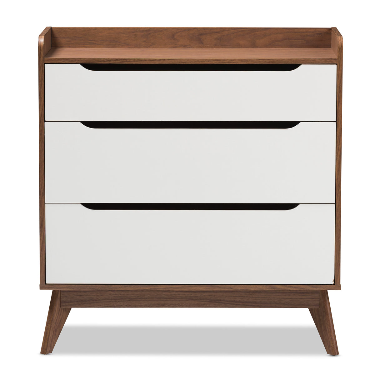 Baxton Studio Brighton Mid-Century Modern White and Walnut Wood 3-Drawer Storage Chest Baxton Studio-Dresser-Minimal And Modern - 4